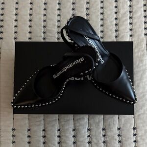 Alexander Wang sling back pointed toe heels with metal beads